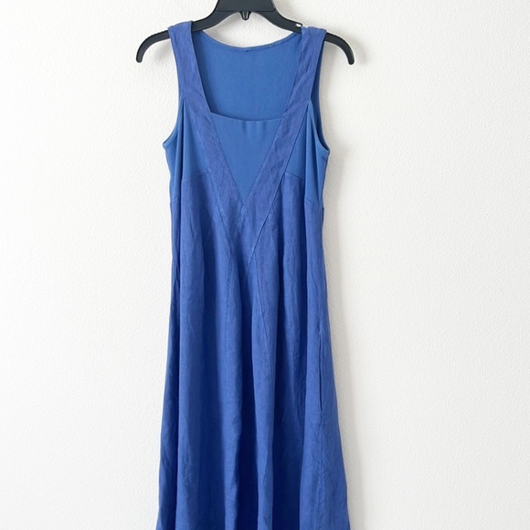 100% Linen MIDI Lagenlook Blue Sleeveless Dress - Picture 9 of 13